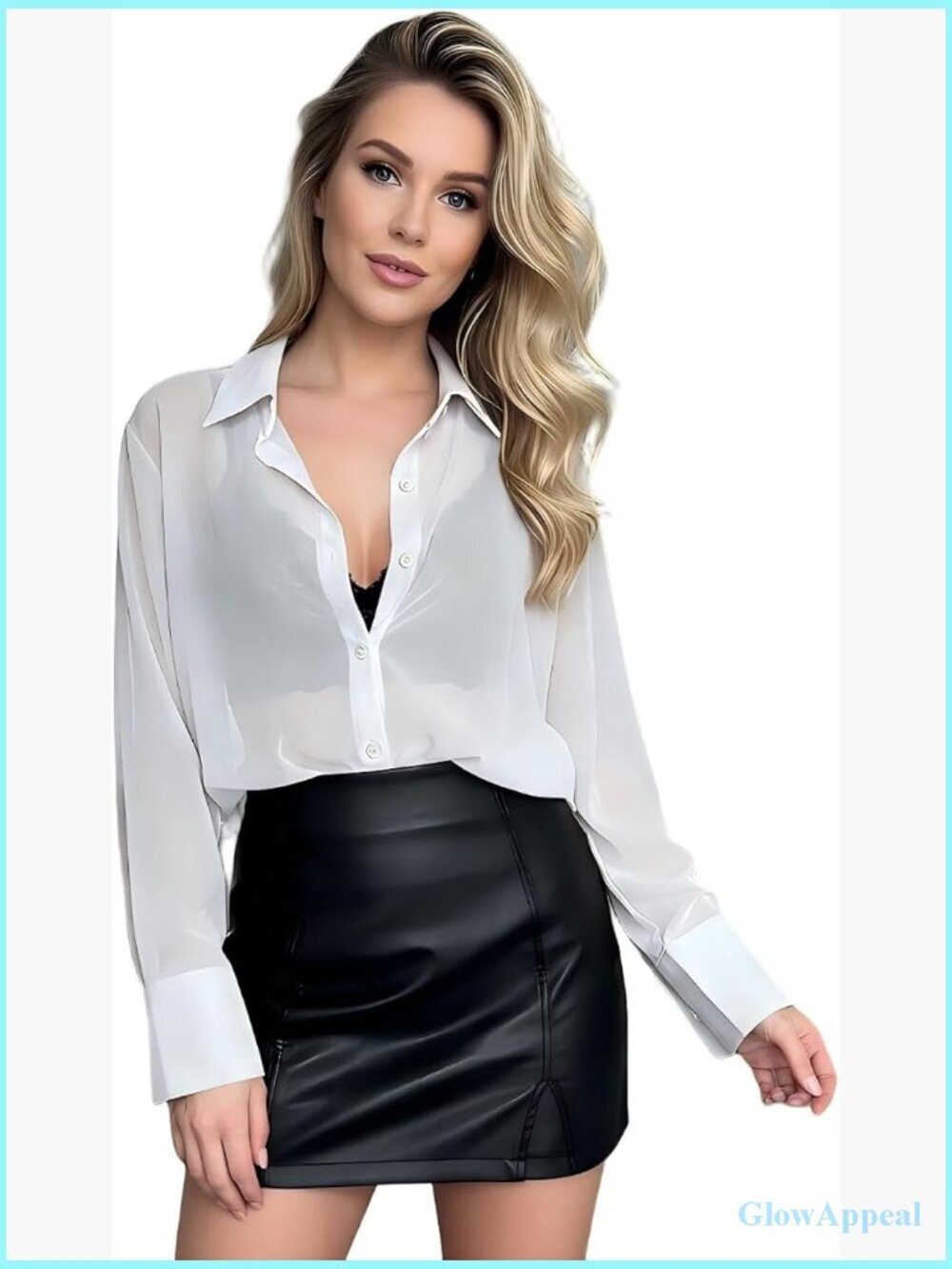 Sheer Chiffon Blouse See Through Button Down Shirt Dressy Casual Tunic